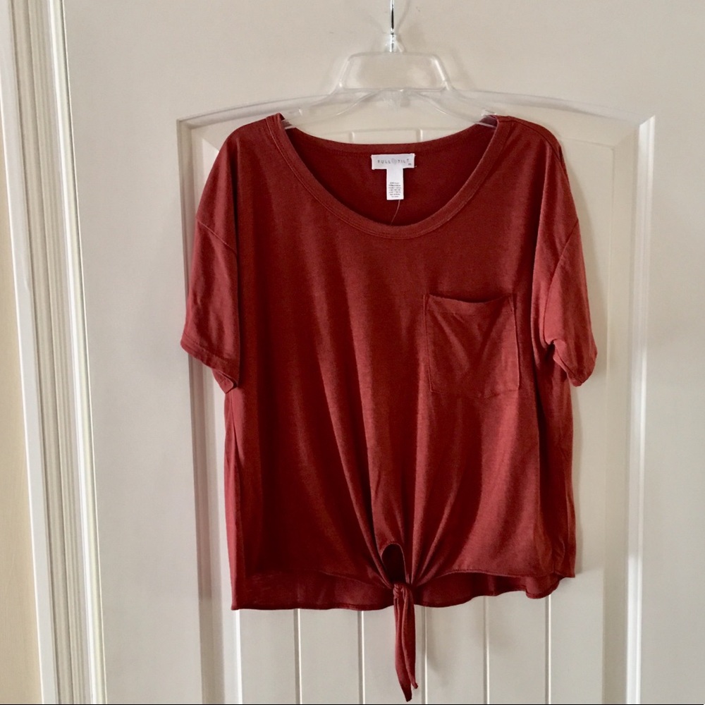 Full Tilt Tie Front Crop Pocket Tee Sz M